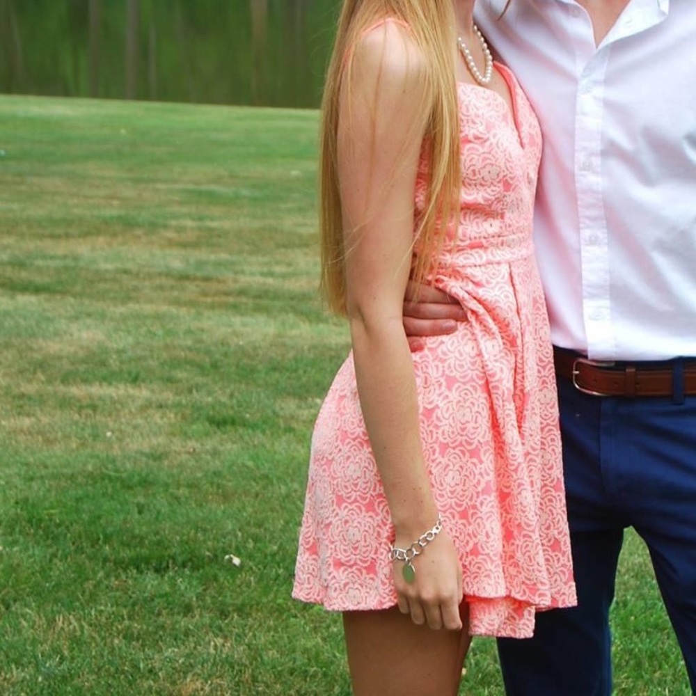 Coral with White Floral Print Mini Dress